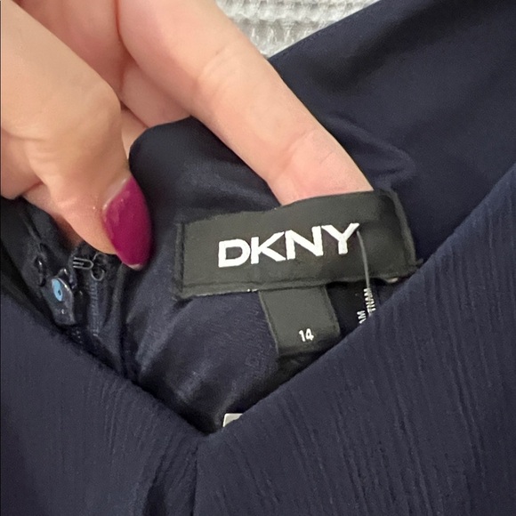 DKNY Elegant Navy Blue Ruffle Dress - Picture 2 of 6